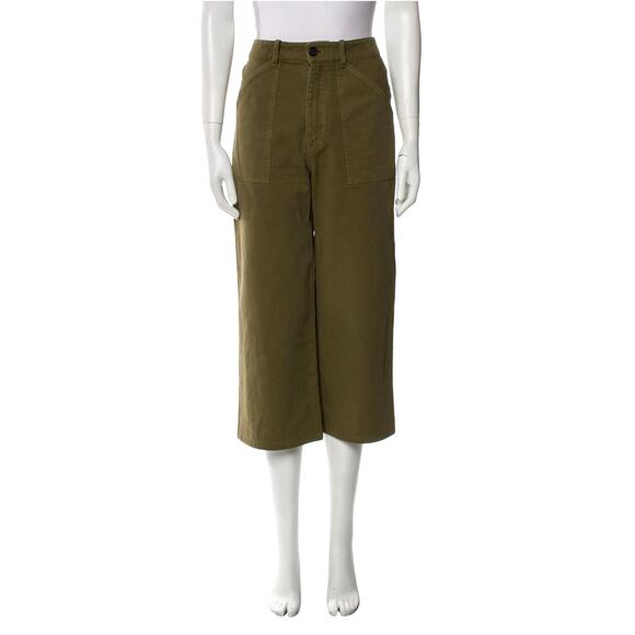 Nili Lotan 6 Megan Wide Leg High Rise Cotton Twill Pants Cropped Olive Green - Picture 2 of 6